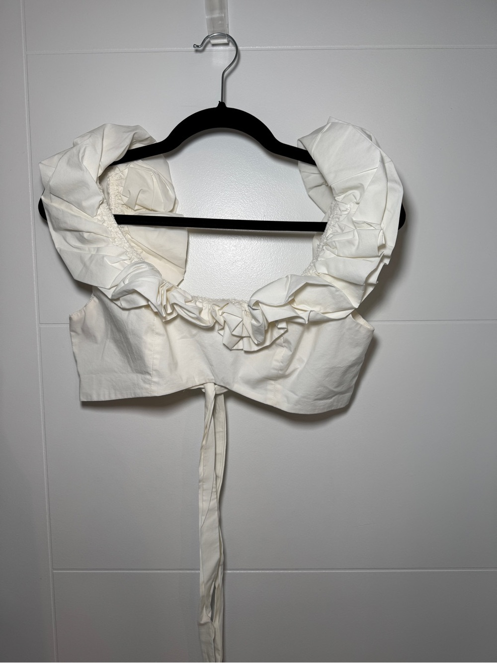 Ivory Ruffle-Edge Tie-Back Crop Top